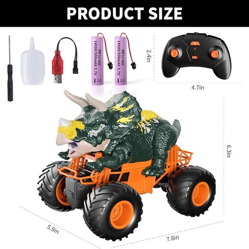 Bennol 2.4GHz Dinosaur Remote Control Car Toys for Kids Boys 4-7 5-7 8-12, RC Dinosaur Car Toys with Light, Sound, Spray, Indoor Outdoor Toys Gifts for 3 4 5 6 Year Old Boys, RC Car Toys for Boys in Kuwait