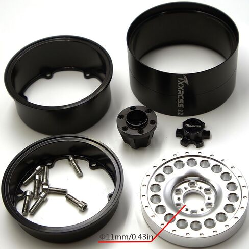 قابل للتعديل 2 إزاحة RC 2.2 إطارات عجلات Beadlock محور 1/10 عجلة زحف للسيارة من الألومنيوم لترقيات جهاز التحكم عن بعد SCX10 Capra Wraith Trx4 (4 قطع) (أسود فاتح وفضي) in Kuwait