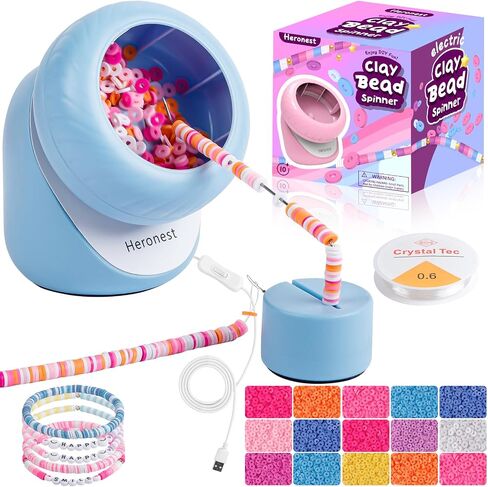 Clay Bead Spinner Kit - Electric Beads Spinner for Jewelry Making, 2000 Pcs Clay Beads Bracelet Spinner, Clay Bead Bracelet Kit with Spinner, Bracelet Making Machine with Bead Needles Thread, Pink in Saudi Arabia