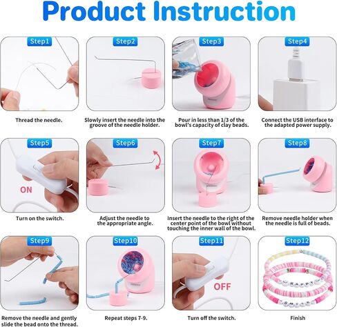 Clay Bead Spinner Kit - Electric Beads Spinner for Jewelry Making, 2000 Pcs Clay Beads Bracelet Spinner, Clay Bead Bracelet Kit with Spinner, Bracelet Making Machine with Bead Needles Thread, Pink in Saudi Arabia