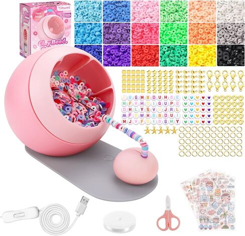 Tilhumt Electric Bead Spinner with Positioning Mat, Clay Bead Spinner for Jewelry Making and Friendship Bracelets Making, Including Needles, Elastic String and Cartoon Stickers, Gift for Girls in Kuwait