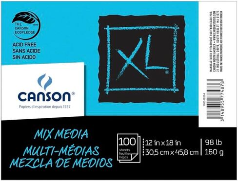 Canson - 100516254 XL Mixed Media Paper, 98 lb, 12 x 18 Inches, 100 Sheets, White - 1435468 in Kuwait