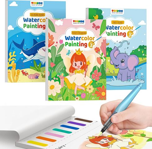 TECJOE 3 Pack Paint with Water Coloring Books for Toddlers, Watercolor Paint Set with 6 Brushes, Painting Activity for Kids Ages 4 5 6 7 8, Christmas Gift Arts & Crafts Toy, Princess, Forest & Sea in Saudi Arabia