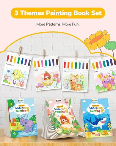 TECJOE 3 Pack Paint with Water Coloring Books for Toddlers, Watercolor Paint Set with 6 Brushes, Painting Activity for Kids Ages 4 5 6 7 8, Christmas Gift Arts & Crafts Toy, Princess, Forest & Sea in Saudi Arabia
