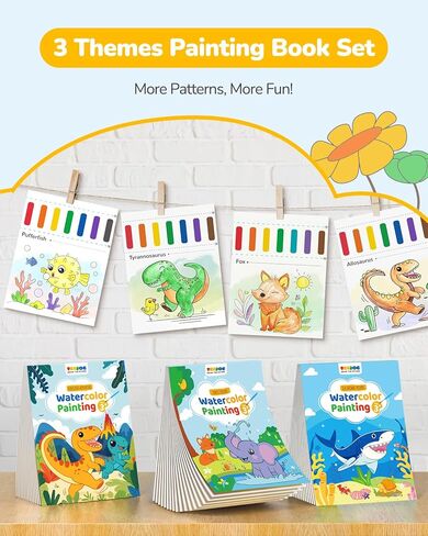 tecjoe 3 عبوات طلاء مع كتب تلوين مائية للأطفال الصغار، مجموعة طلاء ألوان مائية مع 6 فرش، نشاط رسم للأطفال الذين تتراوح أعمارهم بين 4 5 6 7 8، لعبة فنون وحرف هدايا عيد الميلاد، الأميرة، الغابة والبحر in Kuwait
