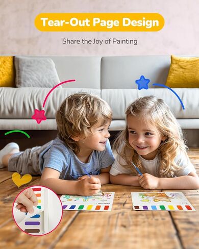 tecjoe 3 عبوات طلاء مع كتب تلوين مائية للأطفال الصغار، مجموعة طلاء ألوان مائية مع 6 فرش، نشاط رسم للأطفال الذين تتراوح أعمارهم بين 4 5 6 7 8، لعبة فنون وحرف هدايا عيد الميلاد، الأميرة، الغابة والبحر in Kuwait