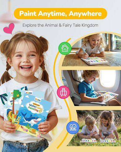 tecjoe 3 عبوات طلاء مع كتب تلوين مائية للأطفال الصغار، مجموعة طلاء ألوان مائية مع 6 فرش، نشاط رسم للأطفال الذين تتراوح أعمارهم بين 4 5 6 7 8، لعبة فنون وحرف هدايا عيد الميلاد، الأميرة، الغابة والبحر in Kuwait