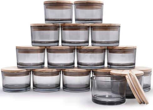 SHOWIN Thick Candle Jars for Making Candles 16 Pcs, 7 OZ Empty Jars with Wood Lids for Candle Making, Sample Container, Frosted Red in Kuwait