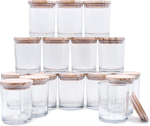 SHOWIN Thick Candle Jars for Making Candles 16 Pcs, 7 OZ Empty Jars with Wood Lids for Candle Making, Sample Container, Frosted Red in Kuwait