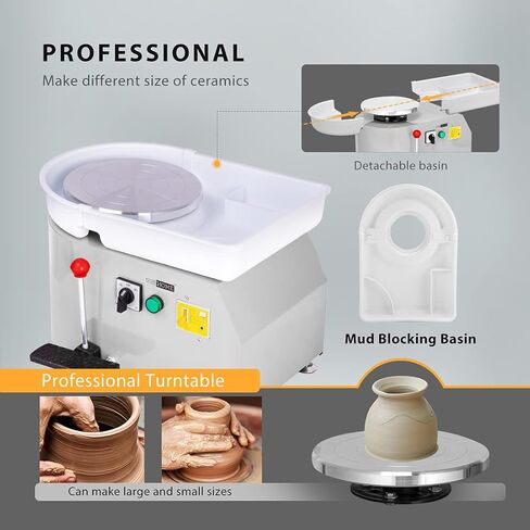 VIVOHOME 25CM Pottery Wheel Forming Machine 350W Electric DIY Clay Tool with Foot Pedal and Detachable Basin for Ceramic Work Art Craft White in Kuwait