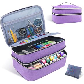 Sewing Organizer Bag - 11.5"x8"x6" Double-Layer Sewing Box with Storage for Scissors, Thread, Pins, Needles, Clips (Purple) in Saudi Arabia