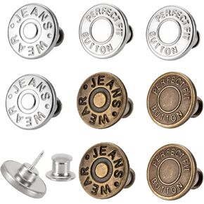 8 Sets of 17 mm Pants Button, Jean Buttons Pins for Loose Jeans, Adjustable Button for Jeans, Reusable and Adjustable Metal Pants Button Tightener