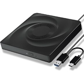 External Blu-ray Drive, USB 3.0 and Type-C Blu-Ray Burner Slim 3D Optical Blu-Ray DVD CD Drive Compatible with Windows XP/7/8/10/11 MacOS for MacBook Laptop Desktop