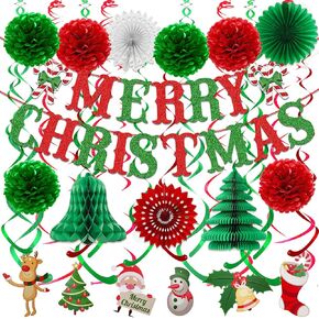 Brand: DIRTY 30,MERRY CHRISTMAS Banner Pom poms Paper Flower Fan Swirls Streamers Christmas Tree Christmas stocking bell Santa Claus Garland for Merry Christmas Party Decorations
