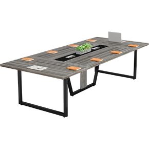 LITTLE TREE 8FT Conference Table for 10 People, Large Meeting Table, Modern Wooden Conference Room Table with Cable Management, Business Style Training Table with Strong Metal Legs for Office, Grey in Kuwait