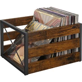 YINMIT Vinyl Record Storage, Large LP Vinyl Record Storage Crate, Metal & Wooden Vinyl Record Album Holder, Cube Record Organizer Box, Holds up to 80+ Records