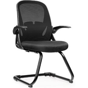 Primy Waiting Room Chairs with Flip Up Arms and Adjustable Lumbar Support, Office Guest Chairs & Reception Chairs for Conference Room, Breathable Mesh Black Desk Chair No Wheels for Guest and Elderly