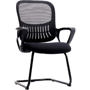 Sweetcrispy Reception Guest Chair Set of 1, Stationary Non Rolling Mesh Mid Back Computer Office Desk with Lumbar Support for Home Waiting Area Conference Room Bedroom