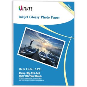 Uinkit 37lb Thin Flyer Paper Glossy 8.5x11 Inkjet 100 Sheets Single Side DIY Chip Bag 135gsm Photos Picture for Inkjet Printer with Dye Ink Letter size A4 Brochure