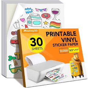 100 PCS Sticker Paper for Inkjet Printer，Printable Vinyl Sticker Paper Dries Quickly Vivid Colors，8.5"x11" Tear Resistant Printable Vinyl，Glossy White,Inkjet & Laser Printer