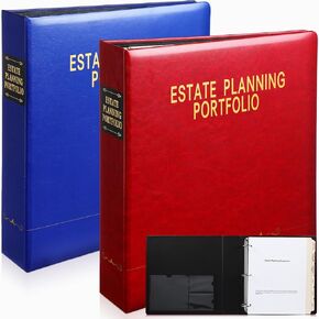 2 Pcs 1.5" Estate Planning Portfolio with 18 Position Tabs and 26 Fillable Personal Data Sheets PU Leather 3 Ring Planner Binder Red Blue 11.5 x 11.6 x 2.52 Estate Planning Organizer