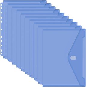 YoeeJob 11 Holes Clear Poly Envelope Binders Pocket Insert with Hook and Loop Closure Letter Size 10 Packs(Blue + Transparent)