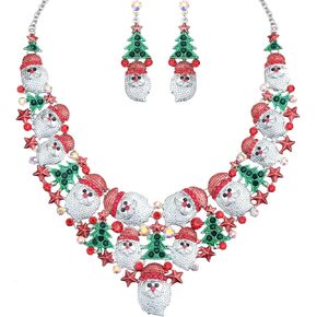 Luxury Statement Bib Necklace Earrings Santa Claus Christmas Element Party Costume Jewelry Set Xmas Gift for Women Girls