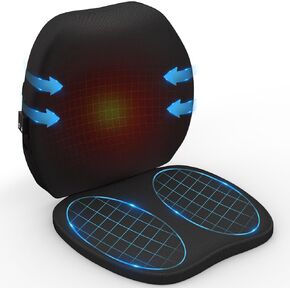 Smart Inflatable Heated Seat Cushion and AI Lumbar Support Pillow for Office Chair, Beautlinks Waterproof Back Pillow Chair Seat for Car Home, 2 Temperature Portable Back Cushion Pad for Office Chairs