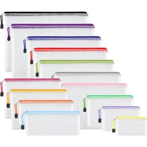 EOOUT 30pcs Mesh Zipper Pouch Bags, 8 Sizes Plastic Zipper Bags, 8 Colors Waterproof Zipper Pouches for Organization, Multipurpose for Travel, School Supplies, Office Appliances and Home Organization