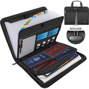 Accordion File Organizer with Lock, Fireproof Expanding File Folder with Tabs, 13 Pockets Important Document Organizer with Handle, Portable Paperwork Business Organizer, Letter/A4-Size (Green)