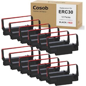 Replacement for ERC 30/34/38 B/R Ribbons 24 Pack,Black and Red(Individually Sealed)