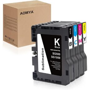 Aomya SG500 SG1000 Sublimation Ink Cartridge Upgraded Chip Compatible with Sawgrass Virtuoso SG500 SG1000 Printers(4-Pack,Black, Cyan, Magenta, Yellow