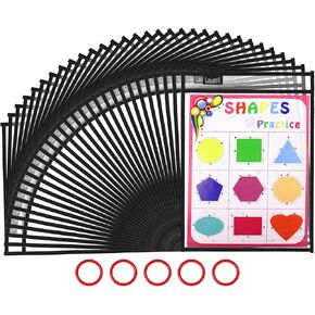 Gamenote Dry Erase Pockets 30 Pack with Rings, Oversized Reusable Plastic Sleeves Shop Ticket Holders Sheet Protectors Teacher Supplies for Classroom Organization (Colorful)