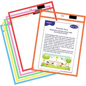 Ufamrine 6 Pcs Dry Erase Pockets Sleeves Colorful, Job Ticket Holders (10" * 13"), Reusable Plastic Sleeves for Teacher Classroom