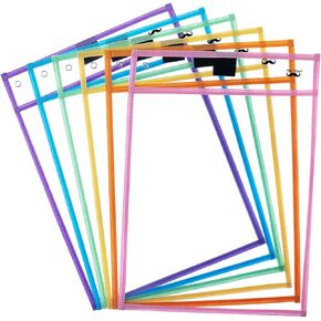Mr. Pen- Dry Erase Pocket Sleeves, 10 x 14 Inch, 6 Pack, Colorful, Plastic,Reusable, Clear, Classroom Sleeves