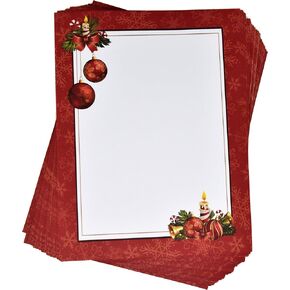 Christmas Letter Papers 100 Pack Stationery Sheets Holiday Ornament Bell Design Perfect For Writing Poems Letters Office Notes Wedding Invitations & Printing Supplies Size 8.5" X 11" in Kuwait