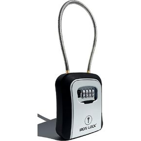 Iron Lock® - Key Lock Box Portable with Removable Cable Shackle Indoor Outdoor Waterproof 4 Digit Combination with Resettable Code with A B Switch Key Lockbox for Outside Hold Spare Keys for Realtors