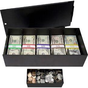 صينية عملات معدنية قابلة للقفل من Nadex مكونة من 5 أقسام مع إدراج صينية للعملات المعدنية وأغلفة الفواتير | صندوق نقود بغطاء منزلق قابل للقفل | القفل غير متضمن in Kuwait