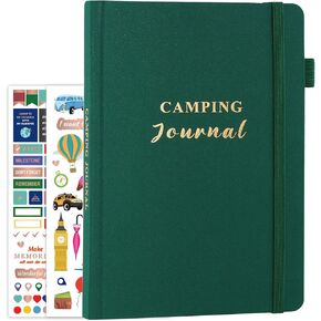 Camping Journal and RV Travel Log Book, A5 Outdoor Camp & Adventure Book for 25 Campsites, Hiking Journal, Family Travel Books Camper Essentials Camping Gifts for Women-Dark Green