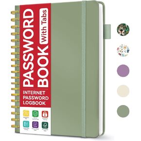 Password Keeper Book with Alphabetical Tabs, 5.5" x 6.7" Spiral Password Keeper, Internet Password Record Books for Seniors, Password Logbook for Home Office - Purple