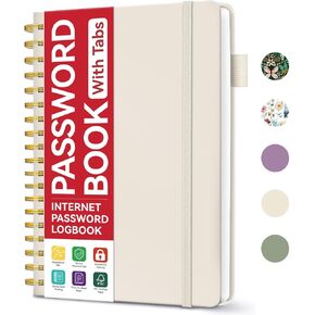 Password Keeper Book with Alphabetical Tabs, 5.5" x 6.7" Spiral Password Keeper, Internet Password Record Books for Seniors, Password Logbook for Home Office - Purple