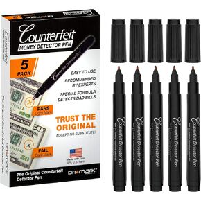 Dri Mark 5 Pack Counterfeit Bill Detector Marker Pen, Made in The USA, 3 Times More Ink, Pocket Size, Fake Money Checker - Money Loss Prevention Tester & Fraud Protection for U.S. Currency (Pack of 5)