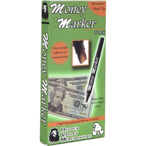 Money Marker (5 Counterfeit Pens) - Counterfeit Bill Detector Pen with Upgraded Chisel Tip - Detect Fake Counterfit Bills, Universal False Currency Pen Detector Pack