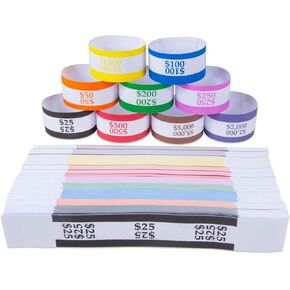 L LIKED Pack of 400 Money Band Bundles Self Sealing Currency Straps for Bill Wrappers (50 of Each - 400 Assorted)