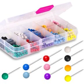 Yalis Push Pins 600-count Map Tacks Marking Pins 1/8-Inch Plastic Beads Head, 10 Assorted Colors