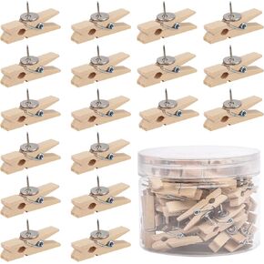 50Pcs Wooden Clips Push Pins Tacks for Cork Board Artwork for Crafts Arts Projects Photo Supplies(Colorful)