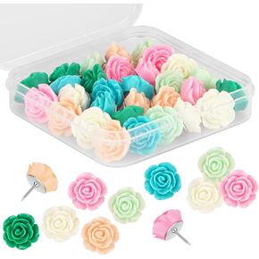 Push Pins for Cork Board - Cuttte 30pcs Decorative Push Pins with Case, Cute Thumb Tacks and Pushpins for Bulletin Board, 6 Colors Flower Pushpins