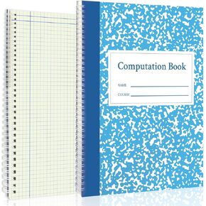 2 Pack Computation Book Spiral 4 X 4 Quad National Graph Paper 9 1/4" x 11 3/4" Math Composition Notebook Engineering Grid Notebook Blue 76 sheets with Eye-ease Paper Waterproof Cover for Science