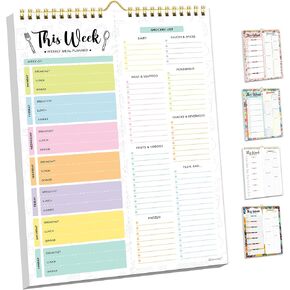 Decorably 52 Sheets Pastel Undated Weekly Meal Planner and Grocery List, 8.5x11in Spring-Bound Meal Planning Notepad, Weekly Menu Planner Pad