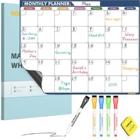 Magnetic Dry Erase Calendar for Refrigerator: Fridge Whiteboard Calendar Magnet Monthly Planner Family Planning Board with Dry Erase Markers & Eraser - 14 x 11 Inches